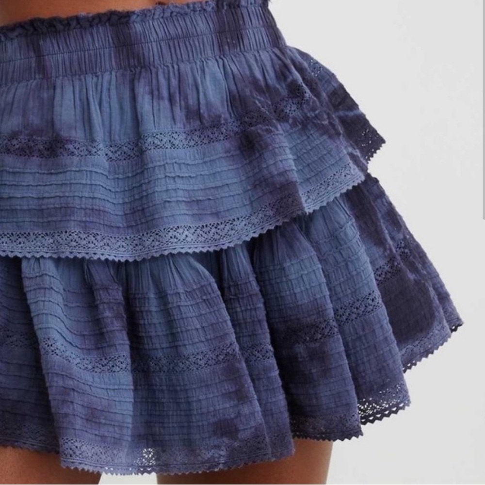 AERIE Rock N Ruffle Skirt Navy Blue Tie Dye Lace Tiered
